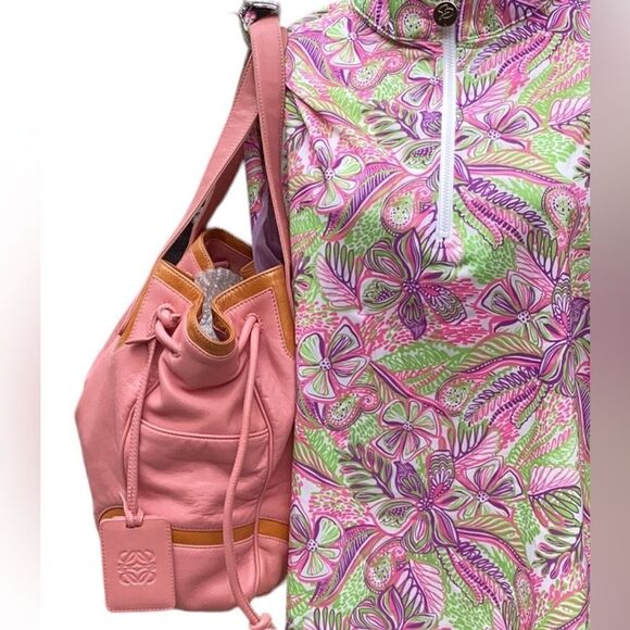 LOEWE ANAGRAM AUTHENTIC PINK SOFT LEATHER DRAW STRING SHOULDER HANDBAG - Picture 6 of 12